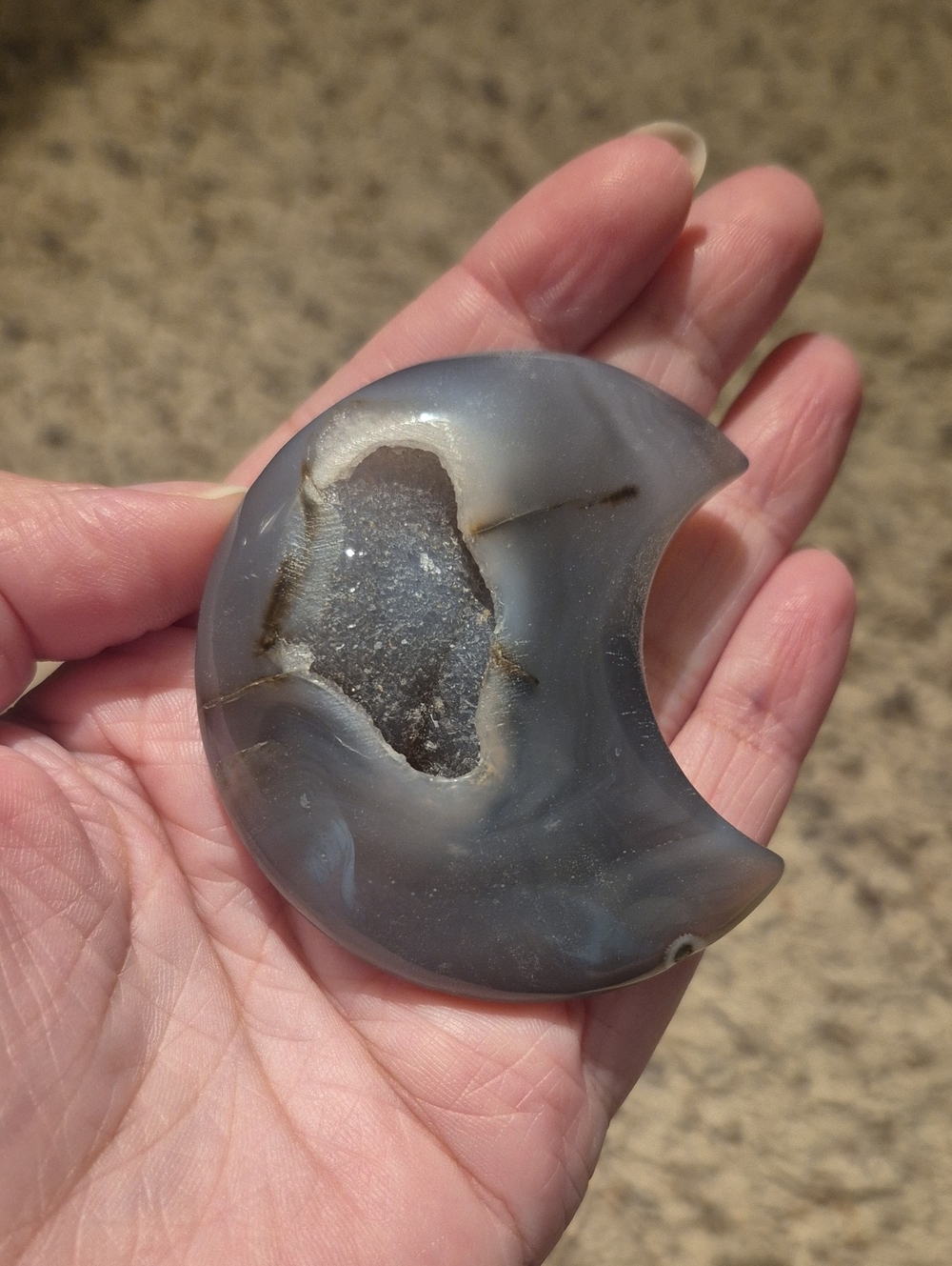 Moon-Shaped Druzy Agate Palm Stone - Gray